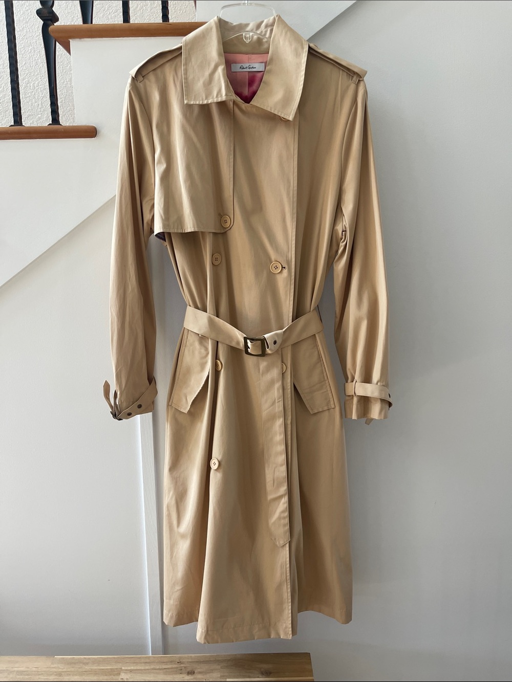 Robert Graham Beige Long Trench Coat with Belt NWT Size XL